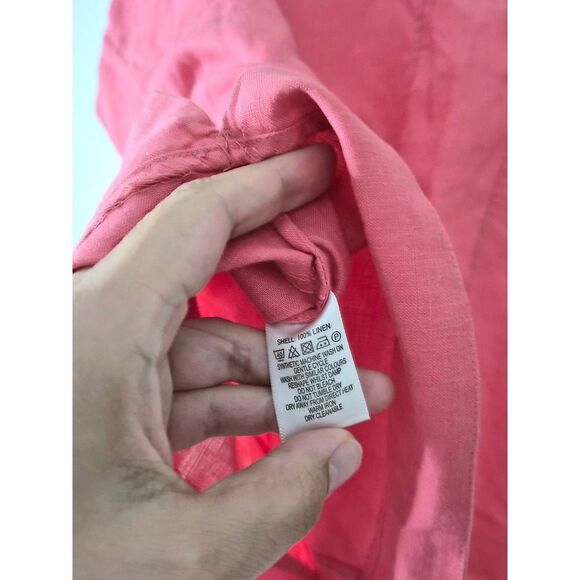 PURE Collection 100% Linen Shirt Short Sleeve Crop Top Size Medium Pink - Picture 7 of 7